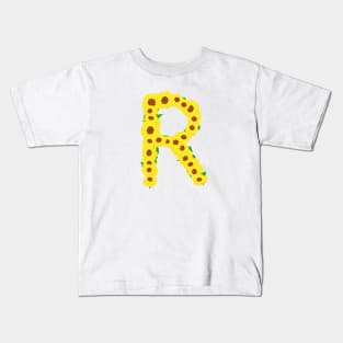 Sunflowers Initial Letter R (White Background) Kids T-Shirt